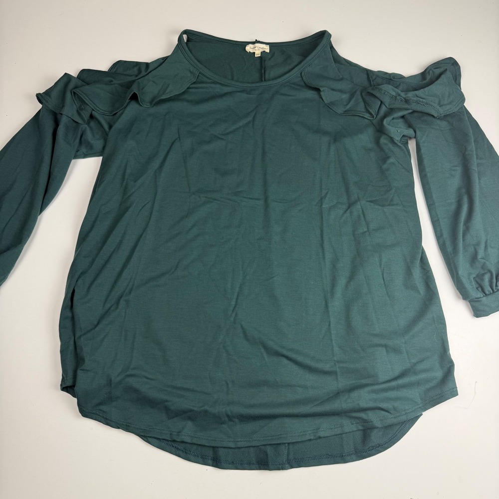 Sweet Lovely by Jen Women Green Cold Shoulder Ruffle Long Sleeve Top 2XL